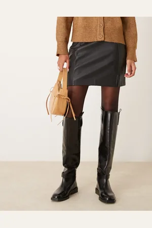 New Look A-line leather-look mini skirt in