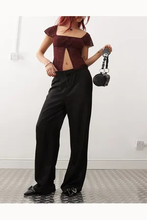 Monki Wide leg drawstring satin trousers in