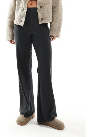 Brave Soul Ribbed wide leg trousers in charcoal