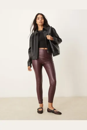 New Look PU leggings in burgundy