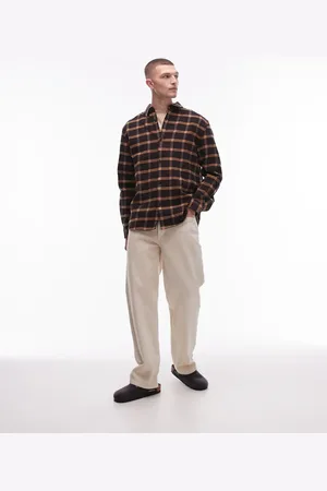 Topman Long sleeve brushed check shirt in