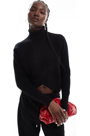 Morgan Ribbed knit roll neck wrap front detail jumper in