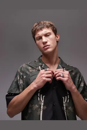 Topman Short sleeve satin printed shirt in dark