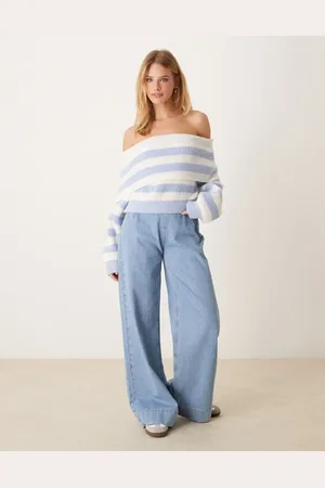 Miss Selfridge Pastel blue striped bardot knitted jumper