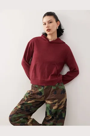 Reclaimed Waffle hoodie in washed burgundy