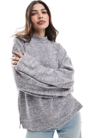 ONLY High neck fluffy slouchy sweatshirt in grey