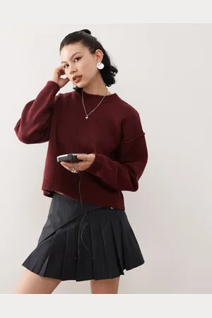 Reclaimed Seam detail crew neck jumper in burgundy