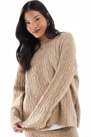 VERO MODA Slouchy cable knit jumper co-ord in camel