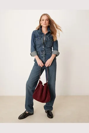 JDY Long sleeve denim jumpsuit in mid wash