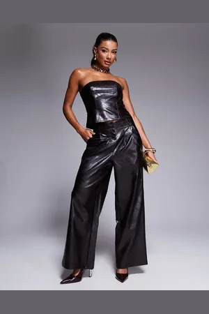 River Island Faux leather wide leg trouser co-ord in dark