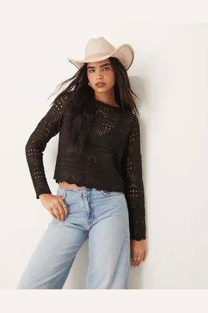 JDY Boatneck broderie long sleeve top in