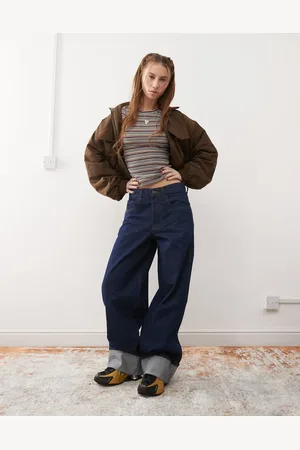 COLLUSION X002 baggy jeans with turn up in raw denim