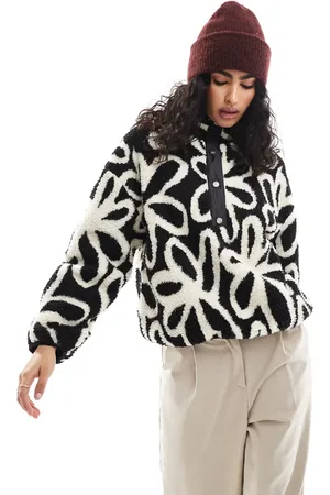 ONLY Button down borg fleece in white floral