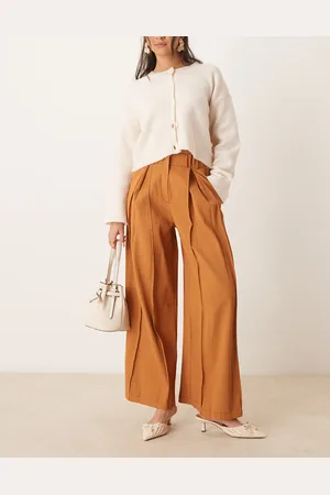 Ghospell High waisted tailored wide leg trouser in tan