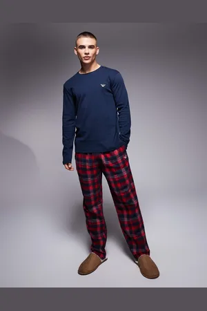 Armani Exchange Emporio Armani bodywear sleep set in with red brushed check trousers