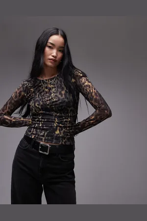 AllSaints Edana mesh long sleeve t-shirt in leopard print