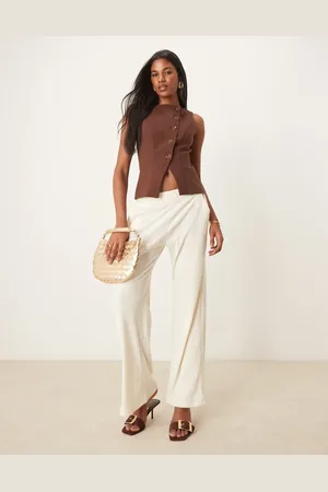 Abercrombie & Fitch Drawstring rib flare joggers in cream