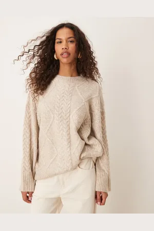 JDY Oversized cable knit jumper in oatmeal