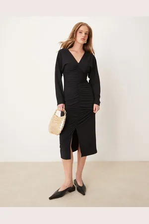 JDY Ruched front midi dress in