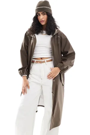 ASOS Rubberised rain parka coat in chocolate