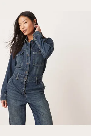 JDY Long sleeves denim jumpsuit in mid wash
