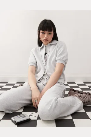 COLLUSION Zip through marl short sleeve sweat top