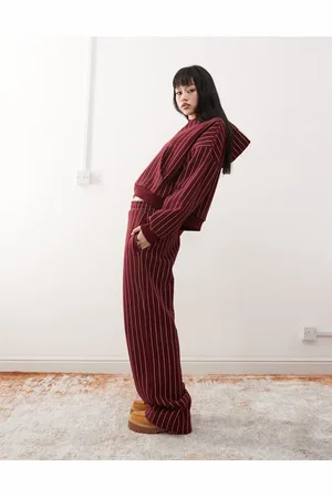 Reclaimed Wide leg jogger in burgundy stripe