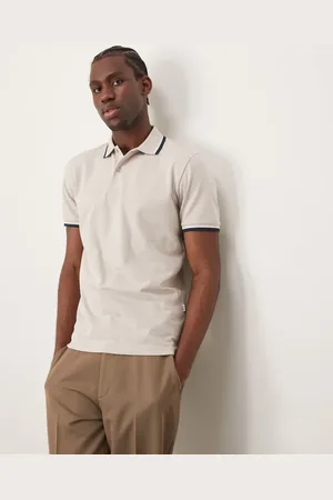 SELECTED Tipped polo shirt in cream