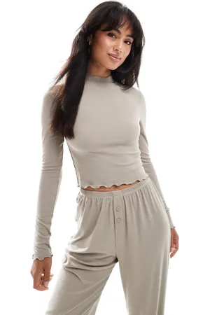 Loungeable Jersey rib lounge set in beige
