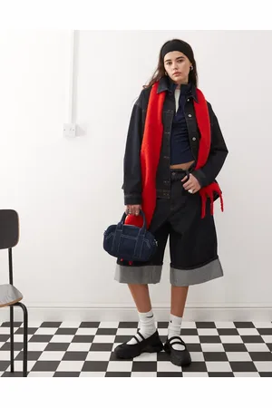 COLLUSION Denim turn up culotte in rinse wash