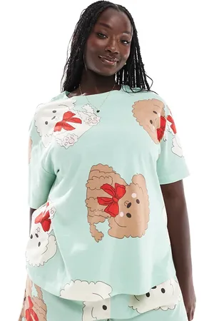 ASOS ASOS DESIGN Curve dog and bow oversized tee & short pyjama set in