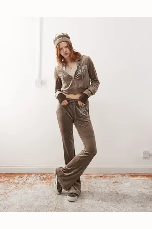 Noisy May Zip through cropped velour hoodie co-ord in mink