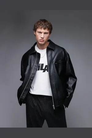 Topman Faux leather bomber jacket in black