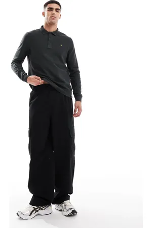 Farah Shasta long sleeve polo in washed with jacquard collar