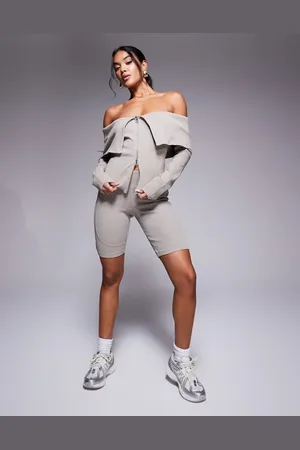 Good For Nothing Co-ord ribbed legging shorts in beige