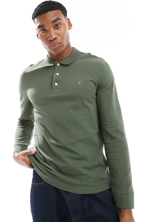 Farah Blanes long sleeve polo in khaki