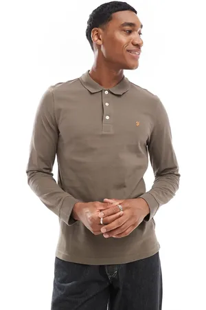 Farah Blanes long sleeve polo in mushroom