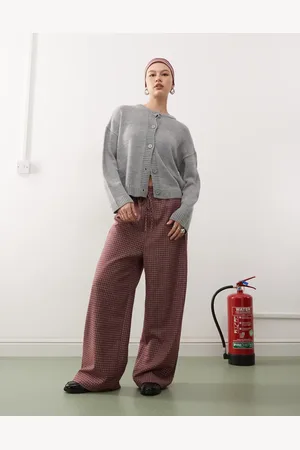 Reclaimed Relaxed baggy pull on trouser in burgundy check