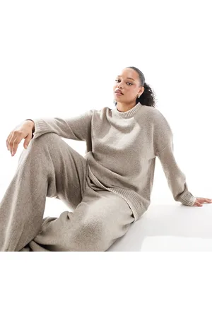ONLY Knitted mock neck jumper co-ord with stitch hem detail in beige