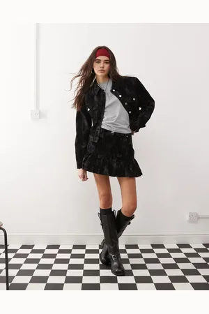 COLLUSION Flocked camo print denim bubble skirt co-ord in