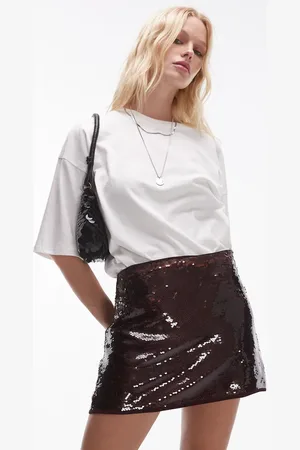 Topshop Sequin micro mini in burgundy