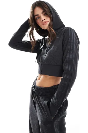 adidas Fleece zip through hoodie co-ord in black