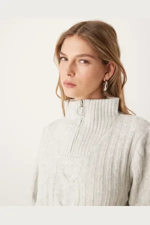 JDY Half zip cable pullover jumper in light