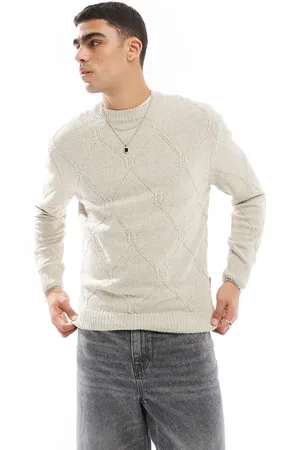 Only & Sons Diamond structure knitted jumper in beige