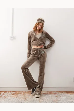 Noisy May High waisted velour trouser co-ord in mink