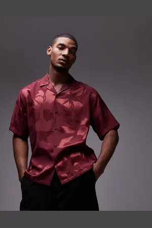 Topman Short sleeve relaxed floral shirt in burgundy