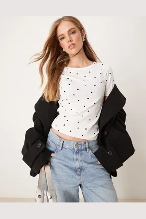 JDY All over heart print ribbed t-shirt in