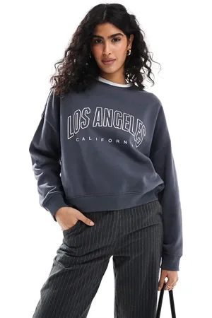 ONLY Crew neck sweat with Los Angeles print in charcoal