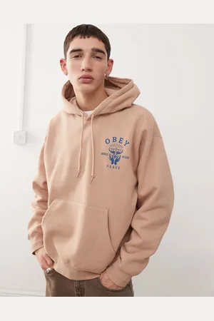 Obey Lotus with hands graphic hoodie in beige