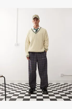 Reclaimed Unisex heavyweight baggy trouser in brown check